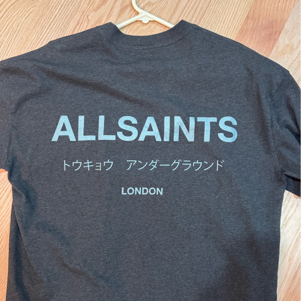 AllSaints Charcoal Crewneck Logo Tee